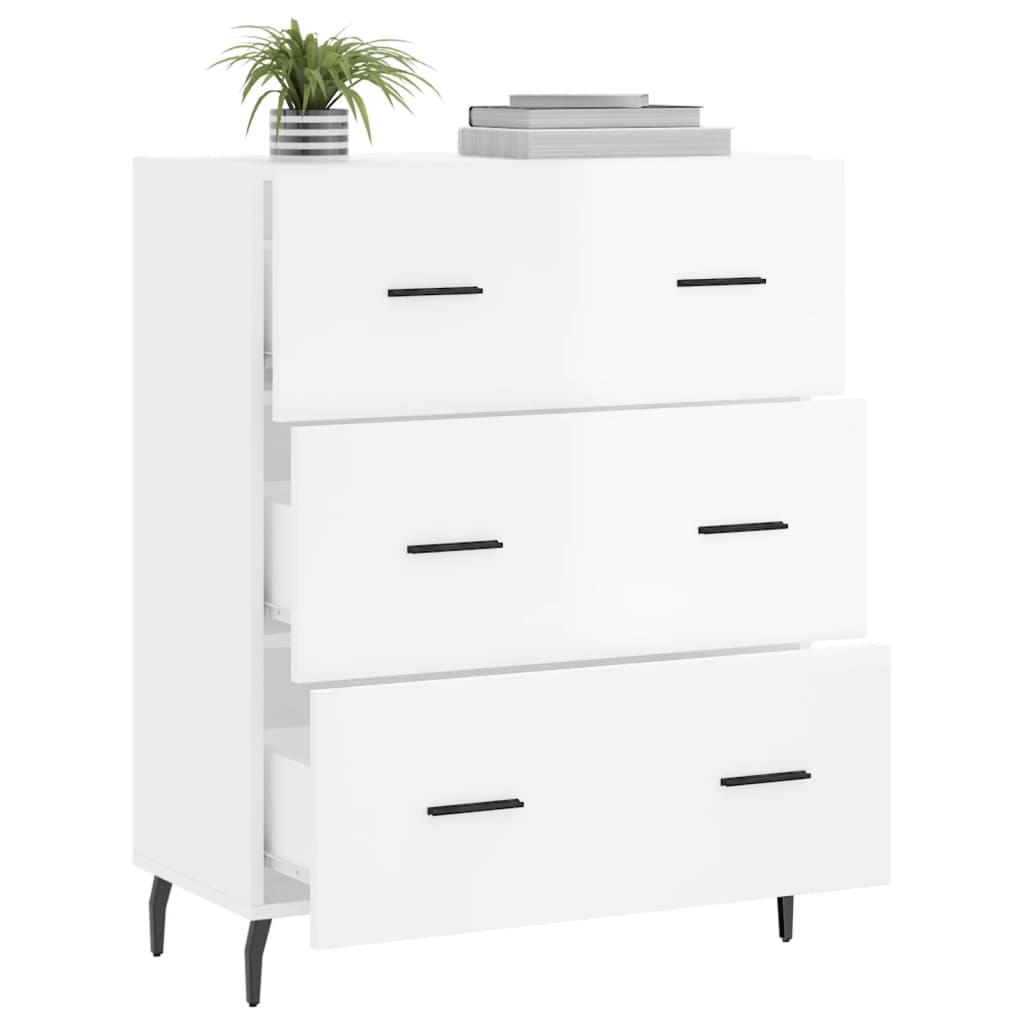 Side cabinet, white, 69.5x34x90cm, engineered wood, high gloss