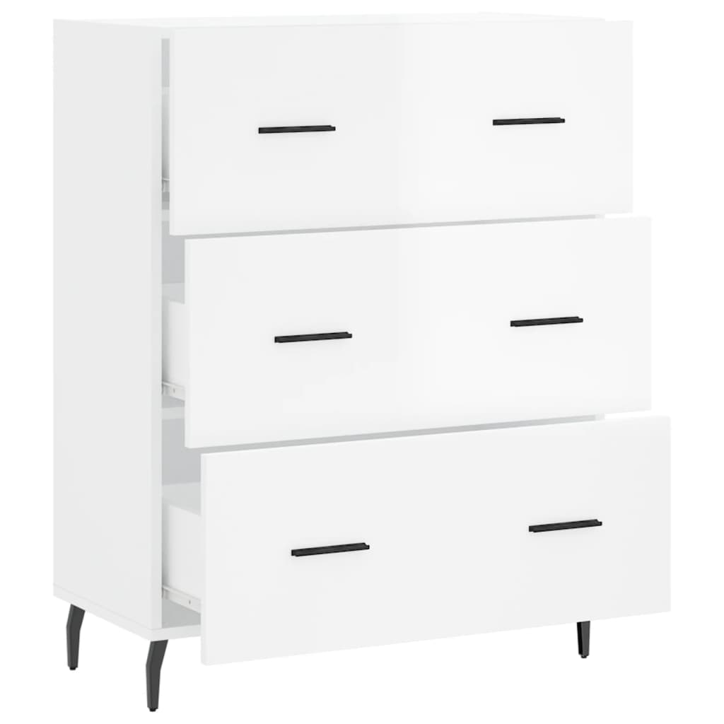 Side cabinet, white, 69.5x34x90cm, engineered wood, high gloss