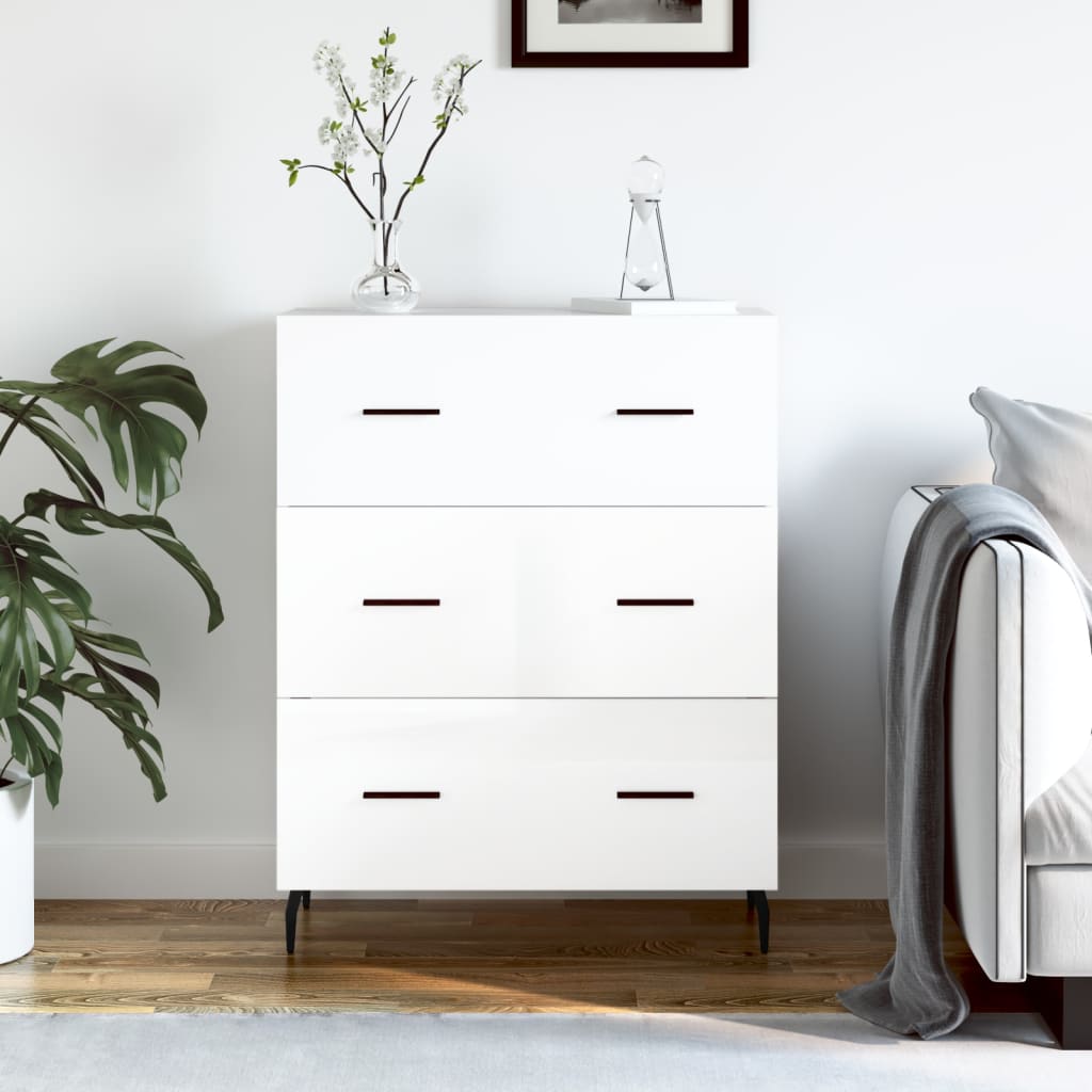 Side cabinet, white, 69.5x34x90cm, engineered wood, high gloss