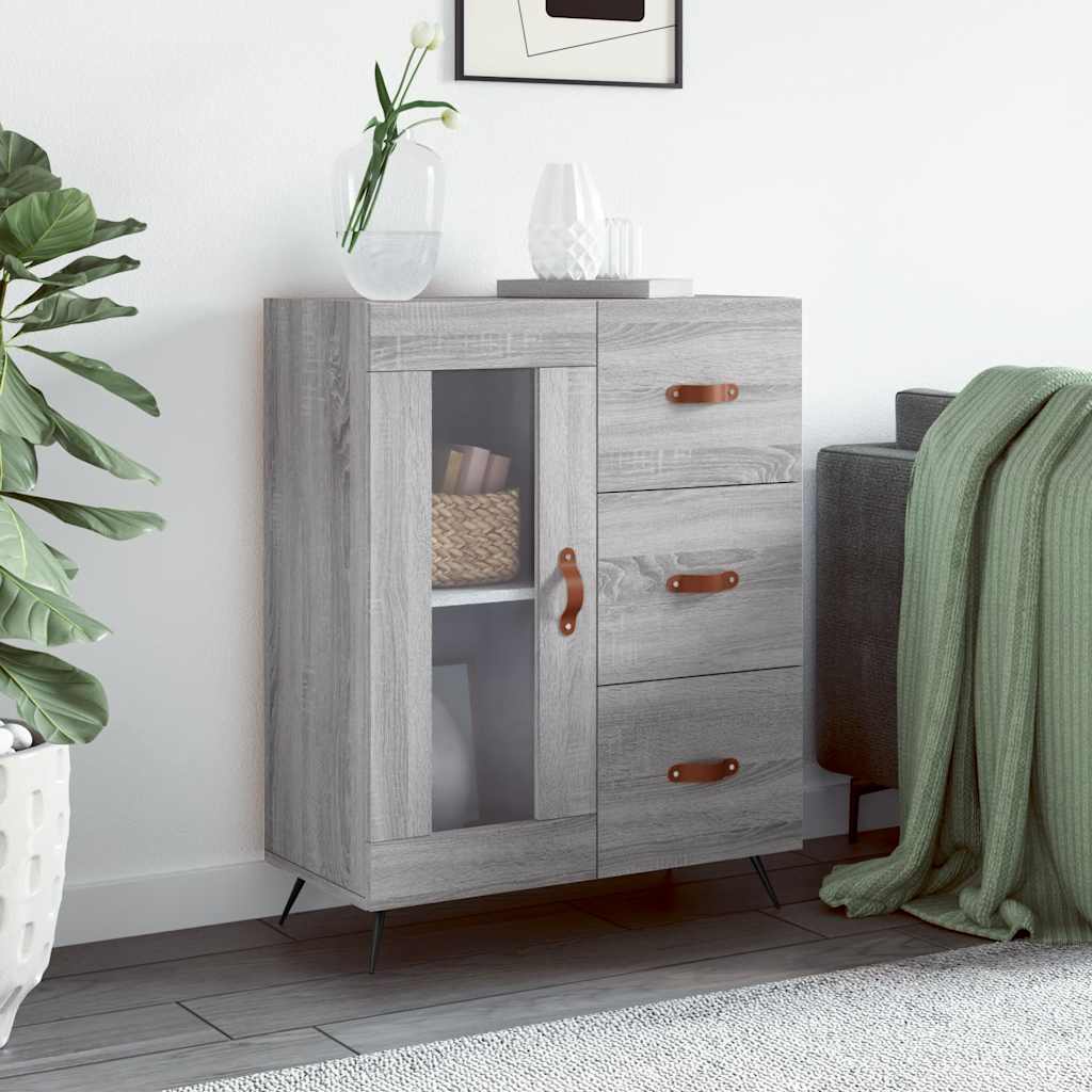 Side cabinet, grey oak, 69.5x34x90cm, engineered wood