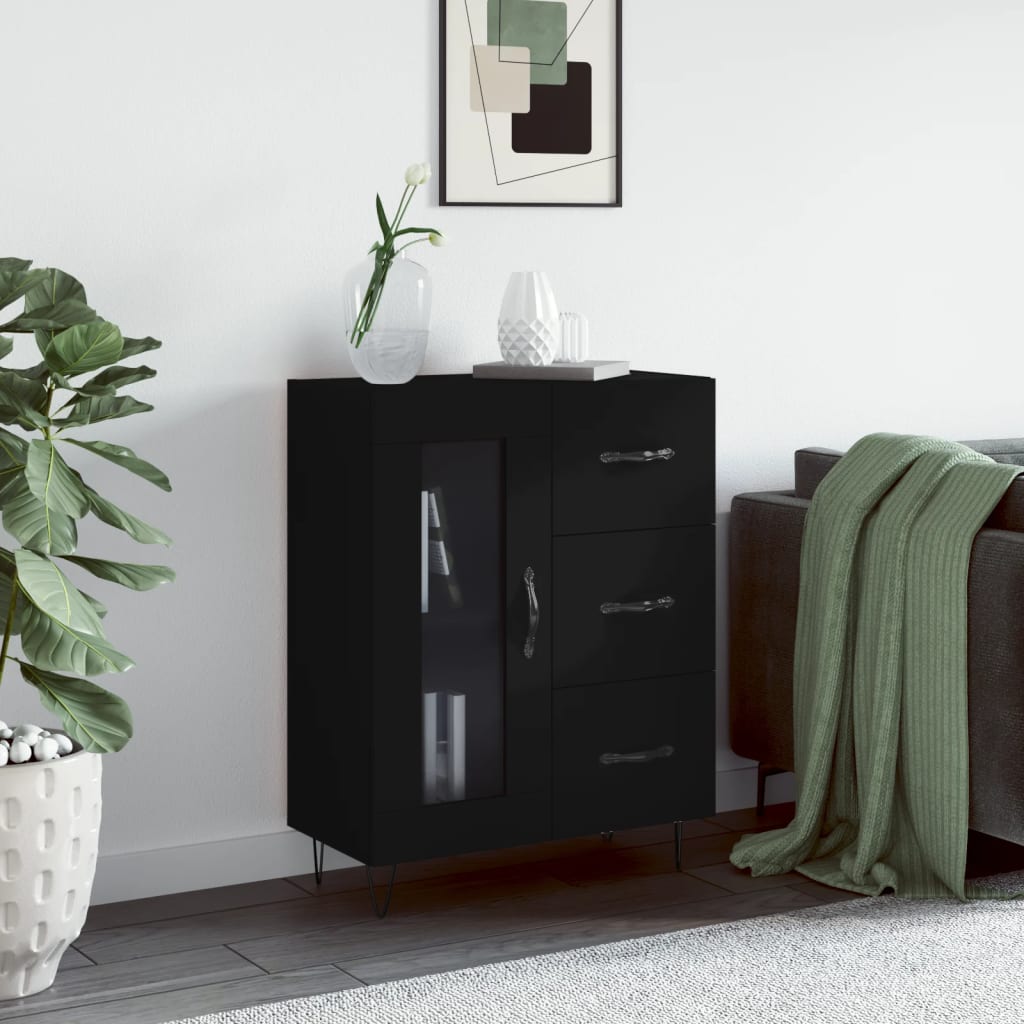 Sideboard, black, 69.5x34x90cm, engineered wood