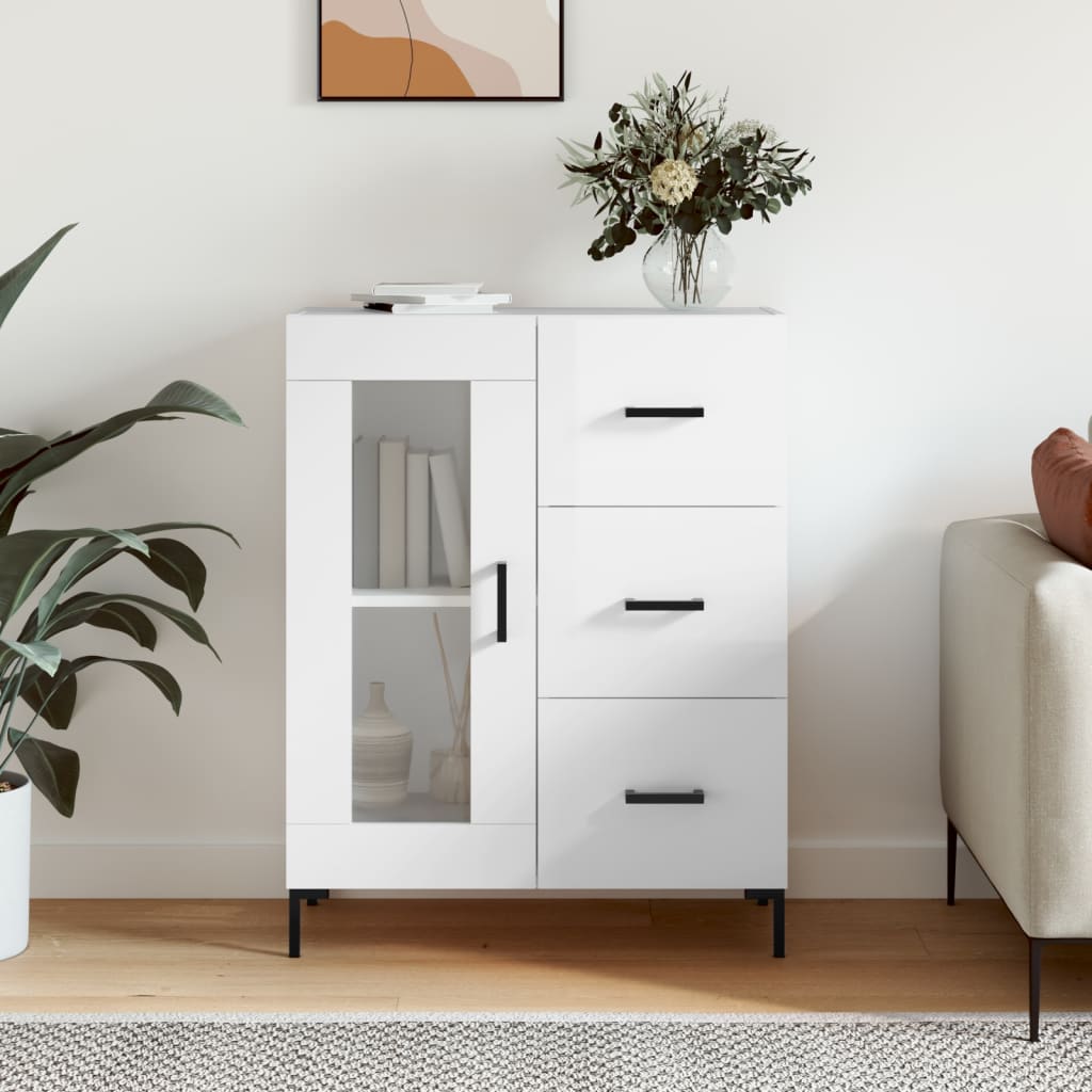 Sideboard, white, 69.5x34x90cm, engineered wood, high gloss