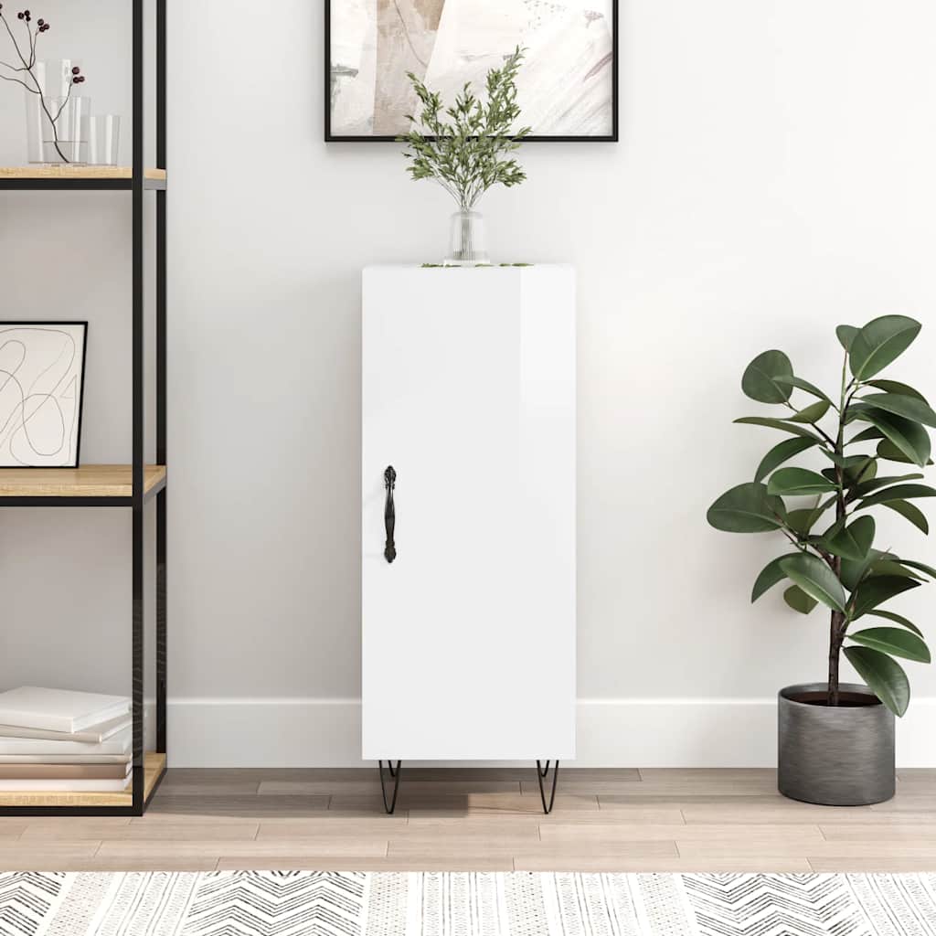 Side cabinet, white, 34.5x34x90cm, engineered wood, high gloss