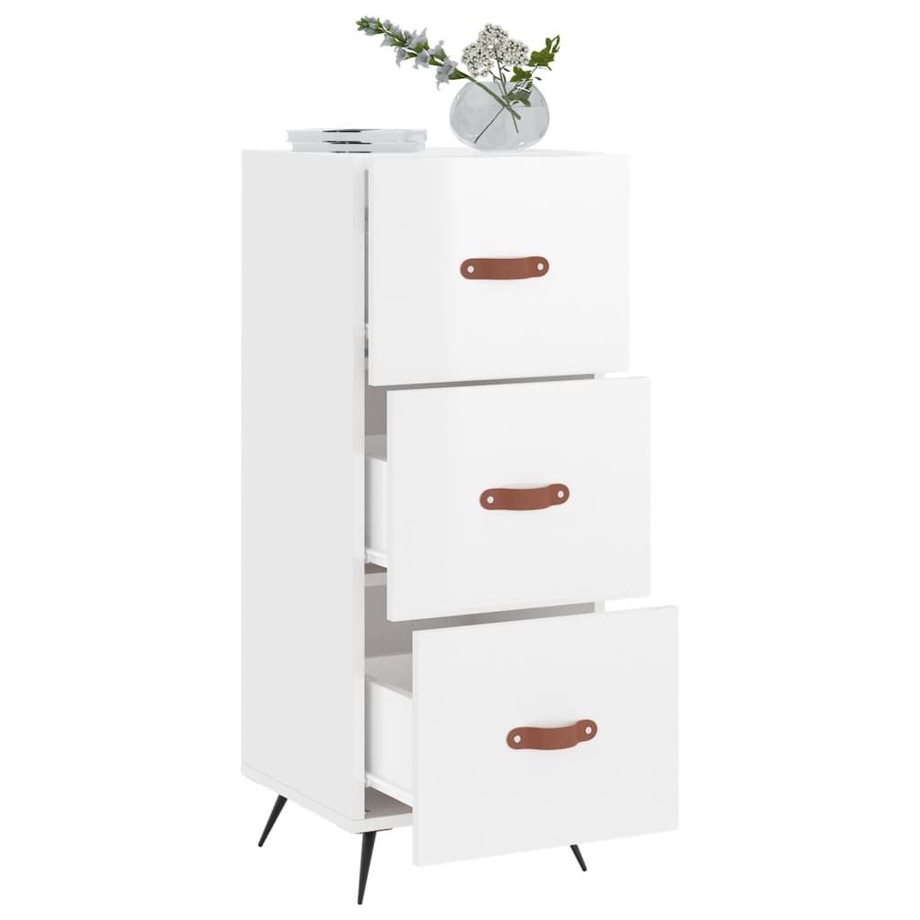 Side cabinet, white, 34.5x34x90cm, engineered wood, high gloss