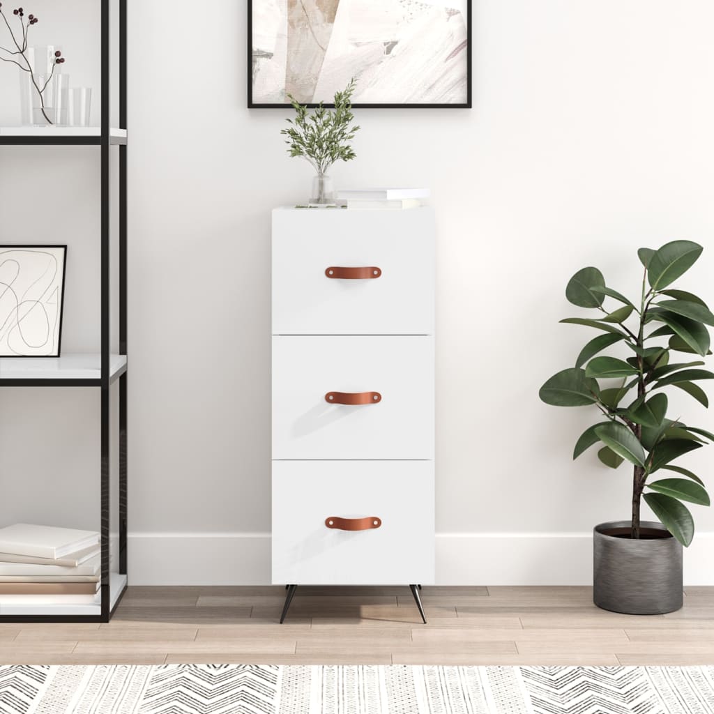 Side cabinet, white, 34.5x34x90cm, engineered wood, high gloss