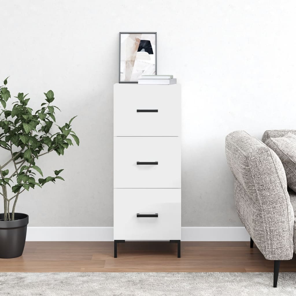 Side cabinet, white, 34.5x34x90cm, engineered wood, high gloss