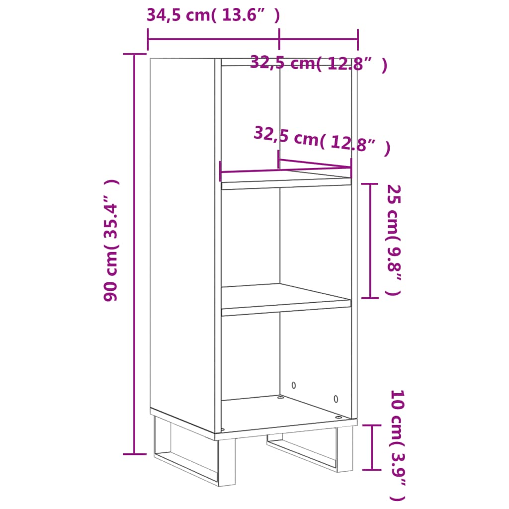 Side cabinet, smoked oak, 34.5x32.5x90cm, wood