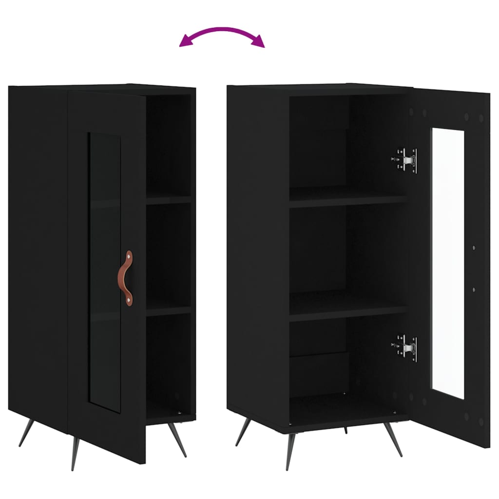 Side cabinet, black, 34.5x34x90cm, engineered wood
