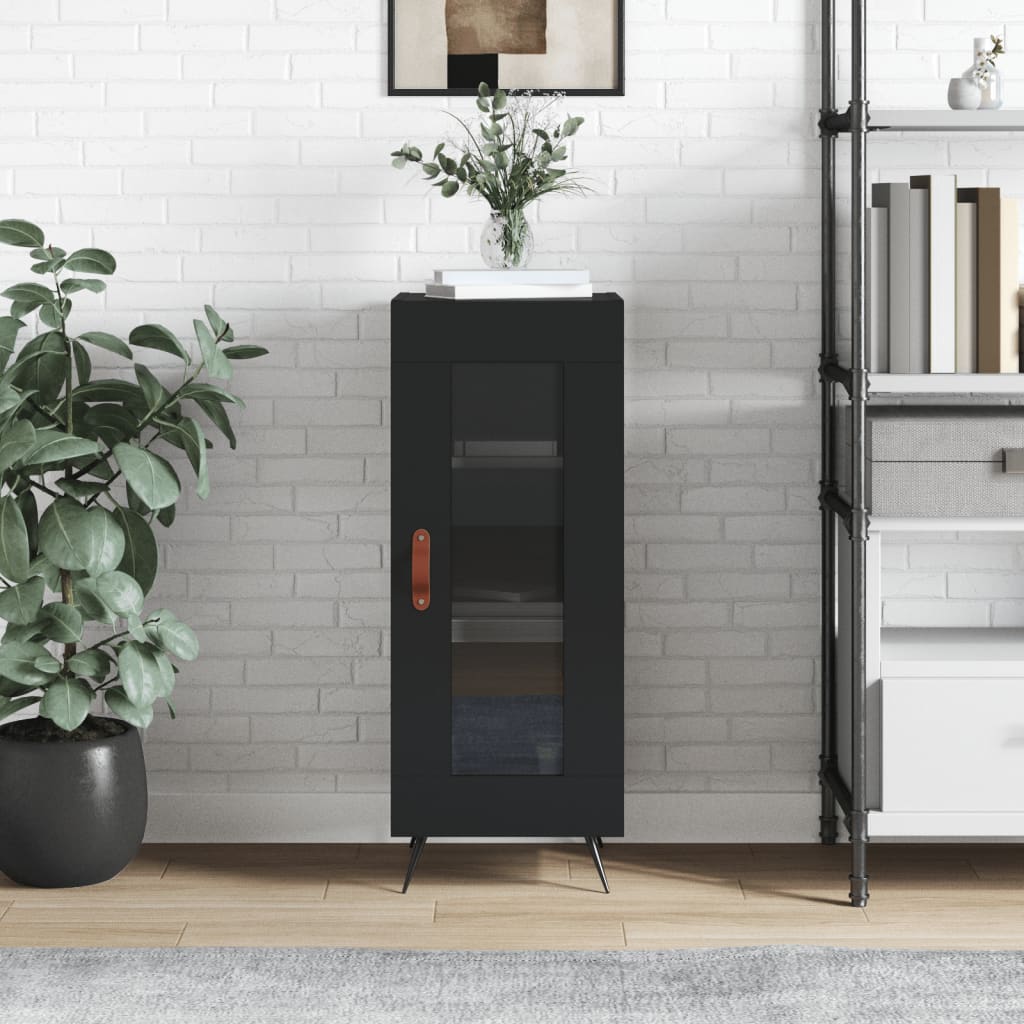 Side cabinet, black, 34.5x34x90cm, engineered wood