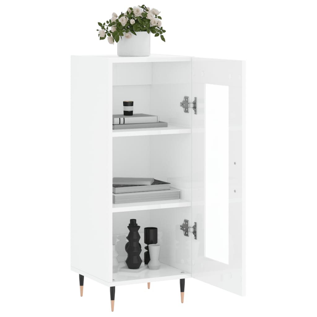 Side cabinet, white, 34.5x34x90cm, engineered wood, high gloss