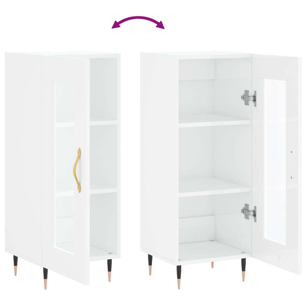 Side cabinet, white, 34.5x34x90cm, engineered wood, high gloss