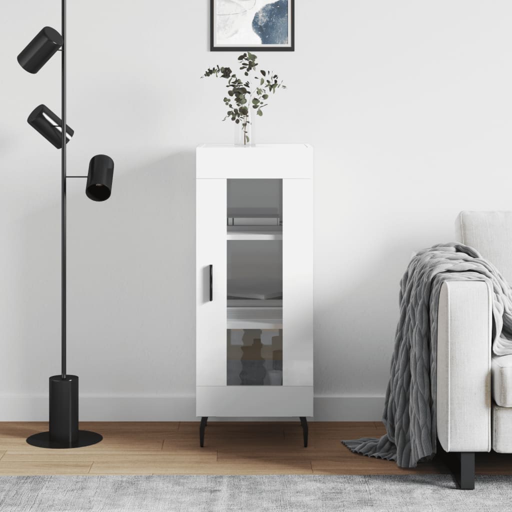 Side cabinet, white, 34.5x34x90cm, engineered wood, high gloss