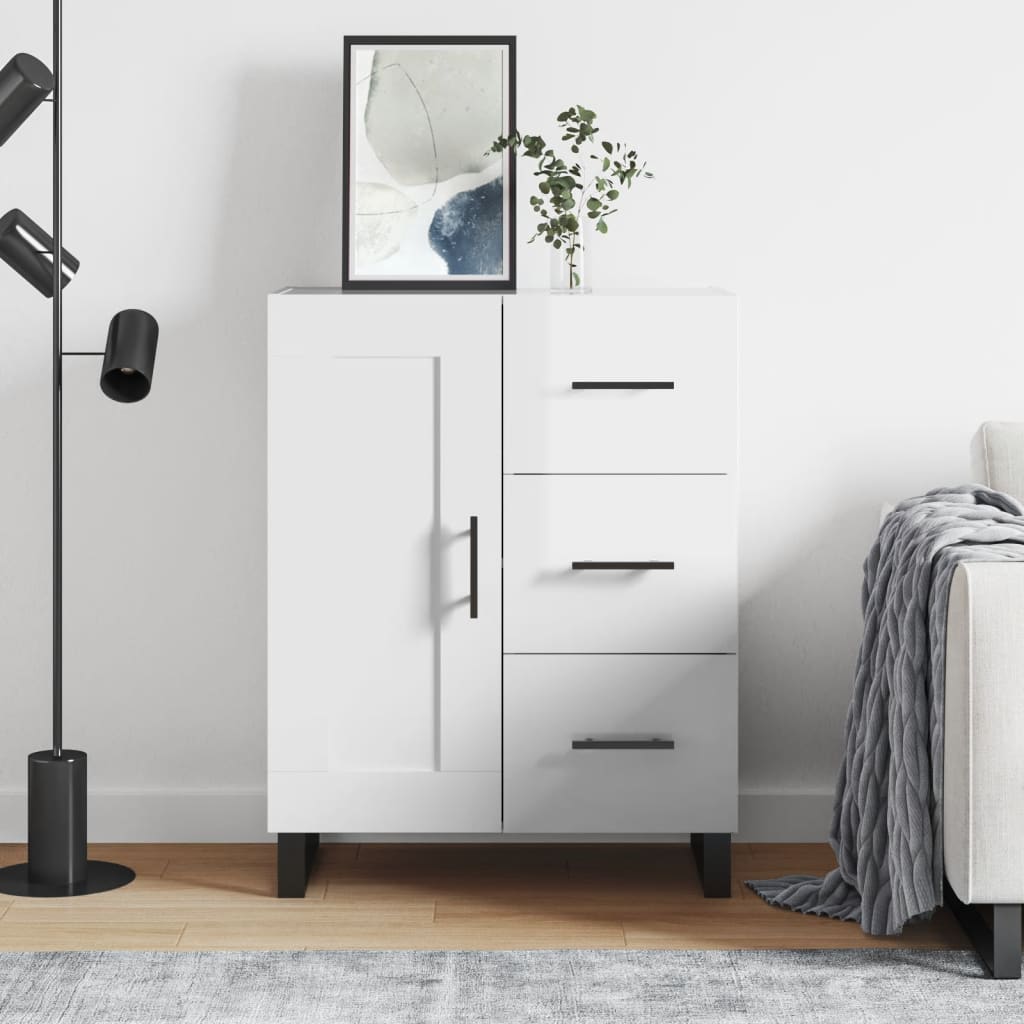 Sideboard, white, 69.5x34x90cm, engineered wood, high gloss