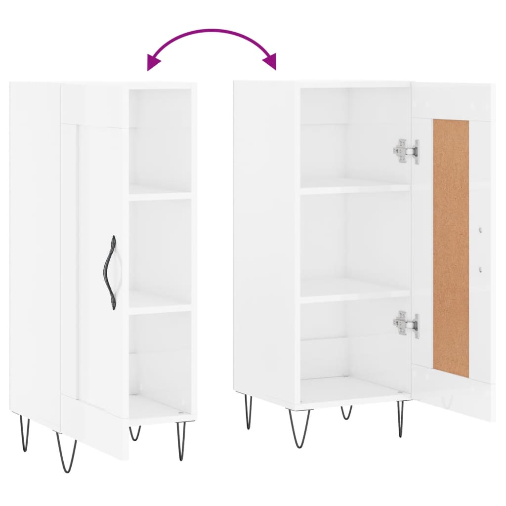 Side cabinet, white, 34.5x34x90cm, engineered wood, high gloss