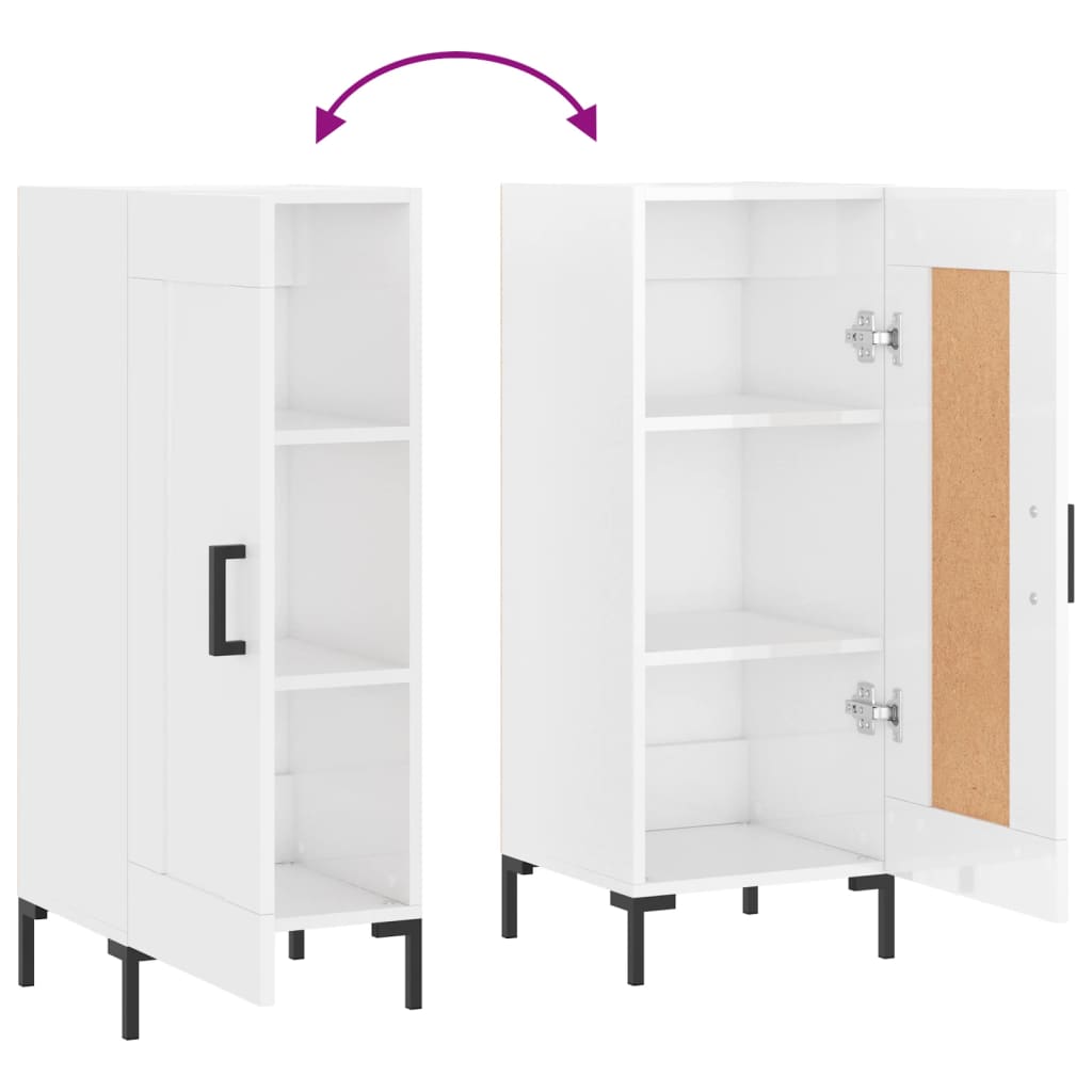 Side cabinet, white, 34.5x34x90cm, engineered wood, high gloss
