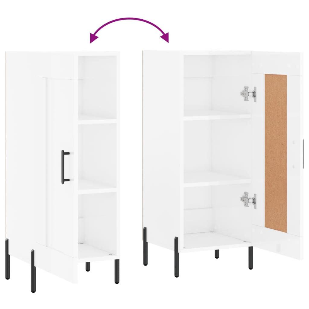 Side cabinet, white, 34.5x34x90cm, engineered wood, high gloss