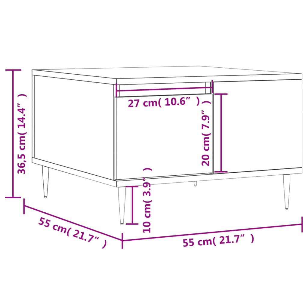 Coffee table, white, 55x55x36.5cm, wood, gloss