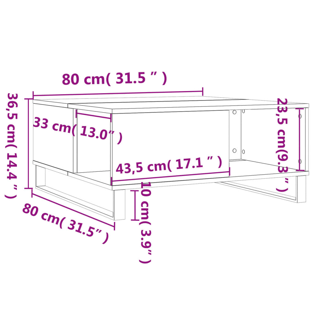 Coffee table, white, 80x80x36.5cm, engineered wood