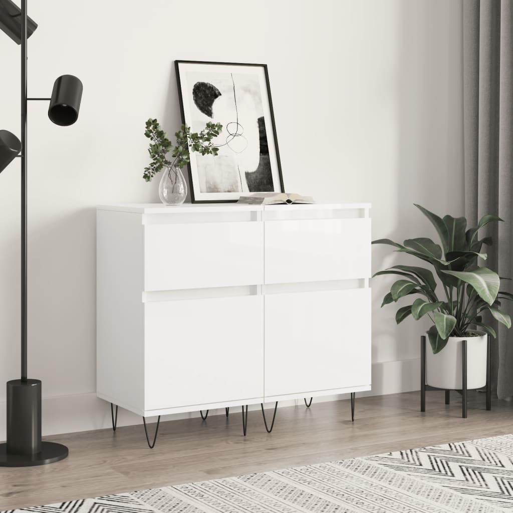 Sideboards, 2 pcs., white, 40x35x70cm, wood, glossy