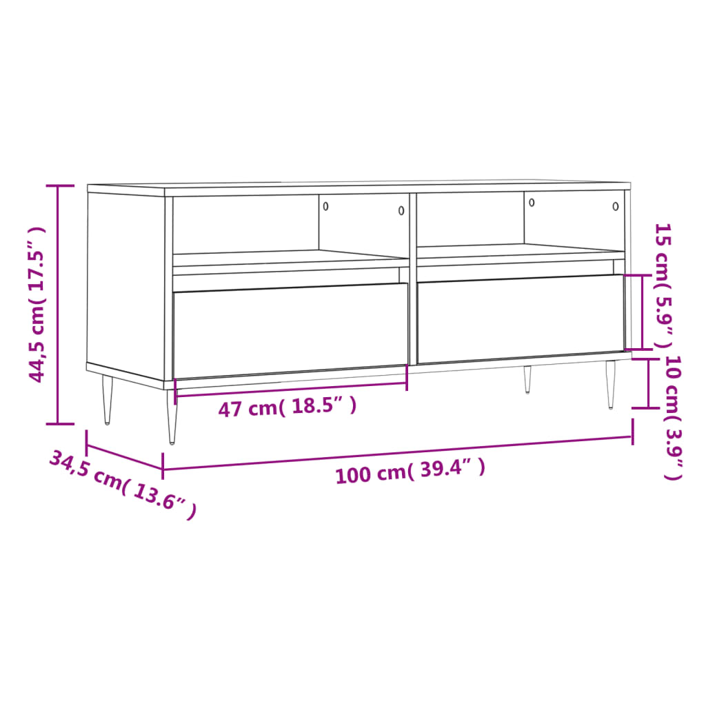 TV stand, white, 100x34.5x44.5cm, wood