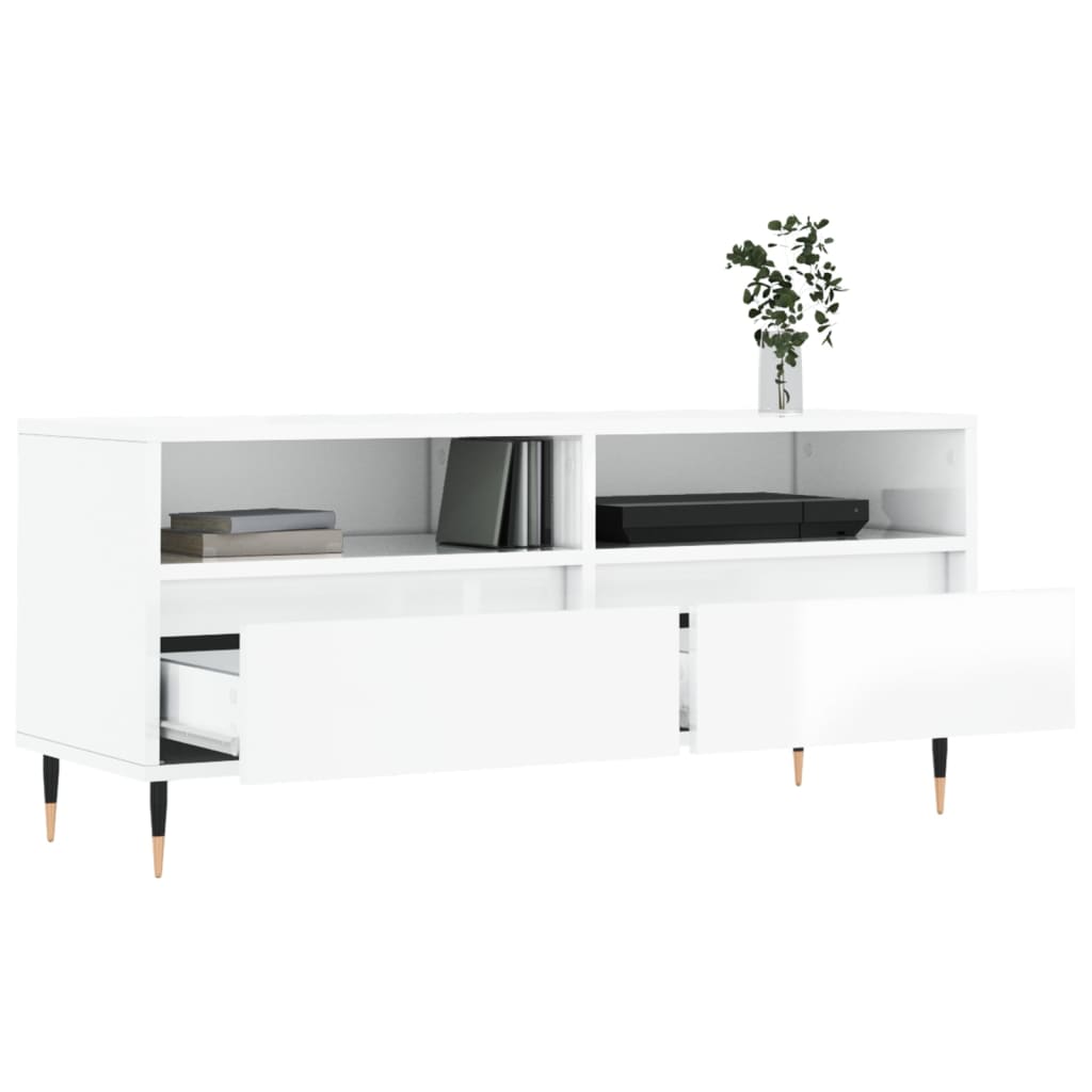 TV skapītis, balts, 100x34,5x44,5cm, koka, glancēts