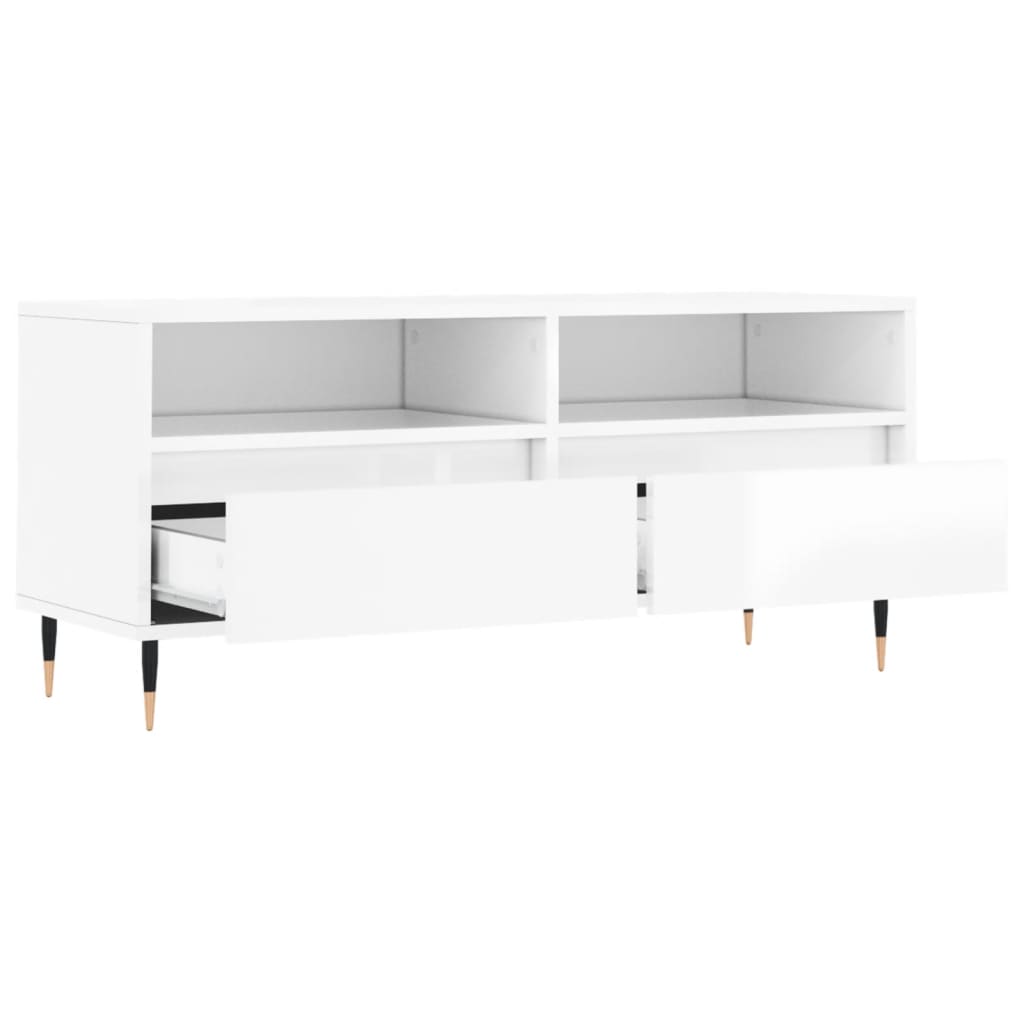 TV skapītis, balts, 100x34,5x44,5cm, koka, glancēts