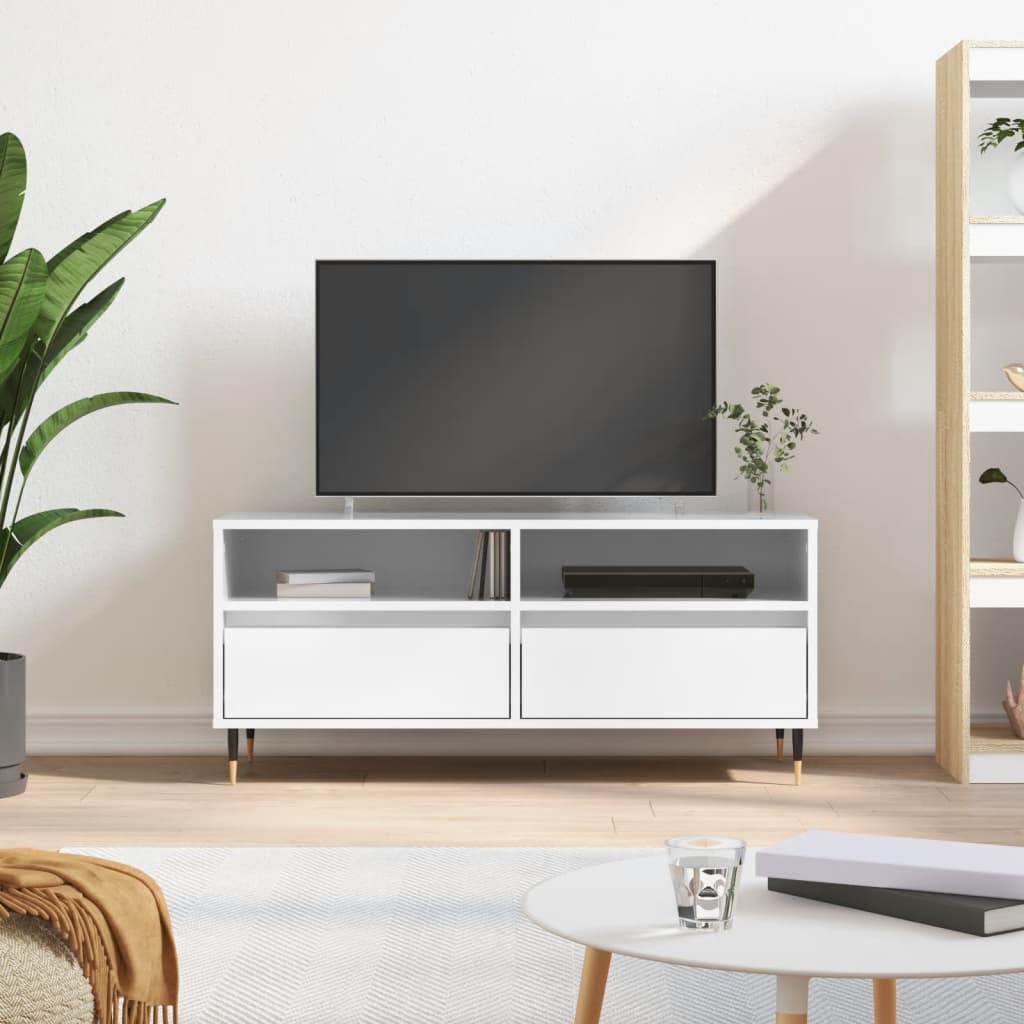 TV skapītis, balts, 100x34,5x44,5cm, koka, glancēts