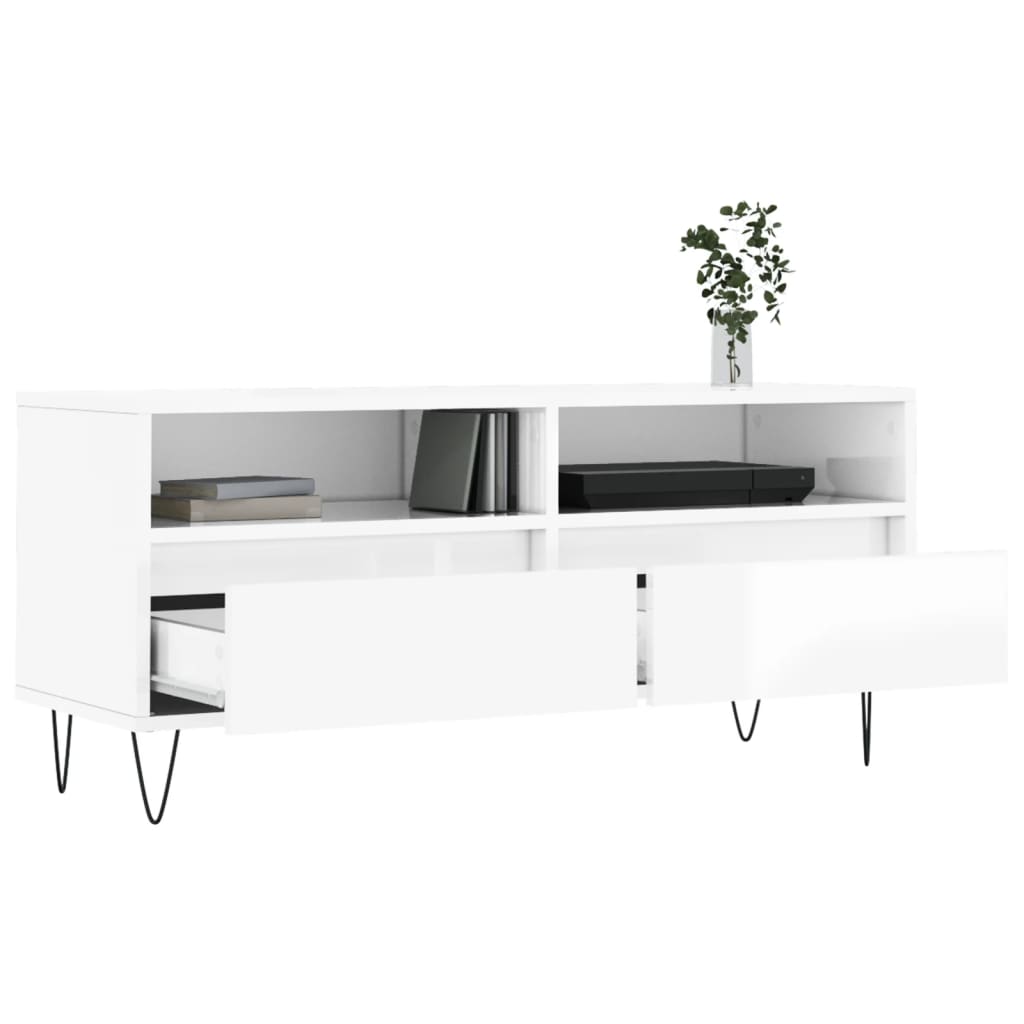 TV skapītis, balts, 100x34,5x44,5cm, koka, glancēts