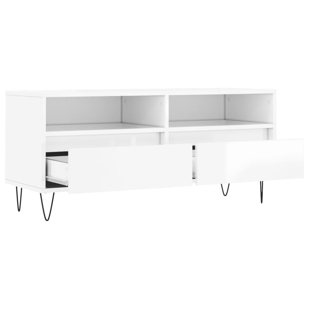 TV skapītis, balts, 100x34,5x44,5cm, koka, glancēts
