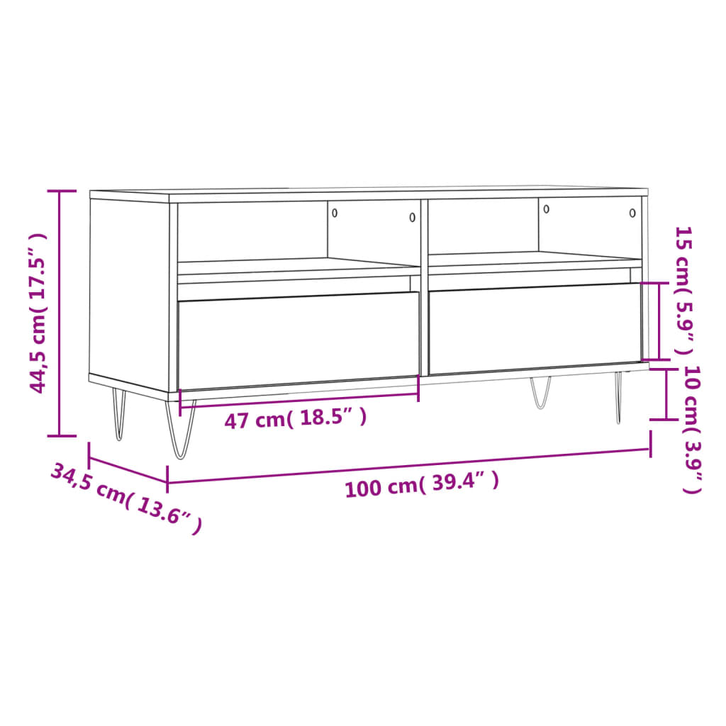 TV skapītis, balts, 100x34,5x44,5cm, koka, glancēts