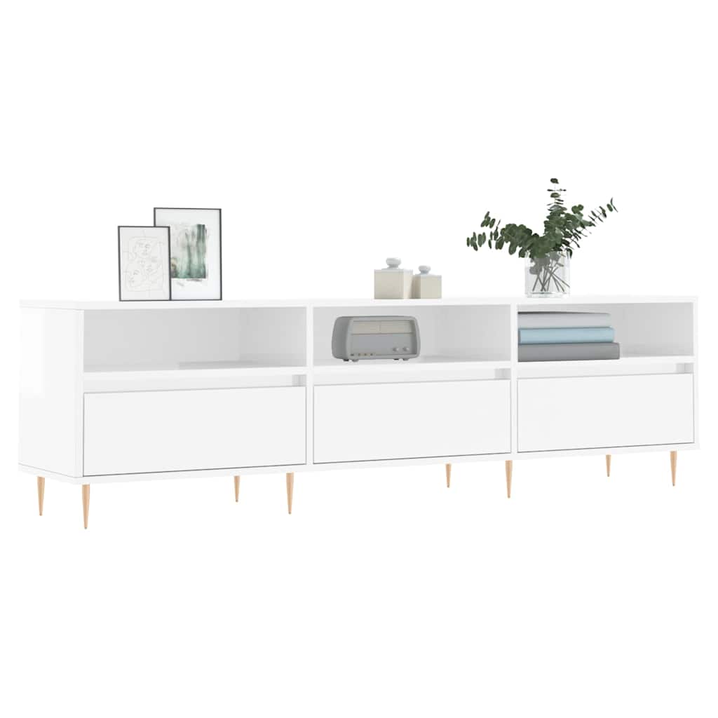 TV cabinet, white, 150x30x44.5cm, wood, glossy