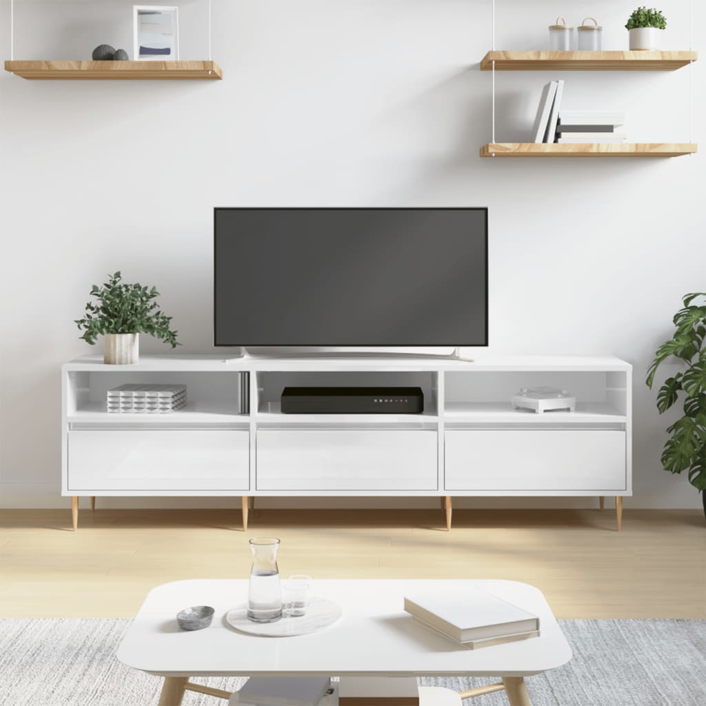 TV cabinet, white, 150x30x44.5cm, wood, glossy