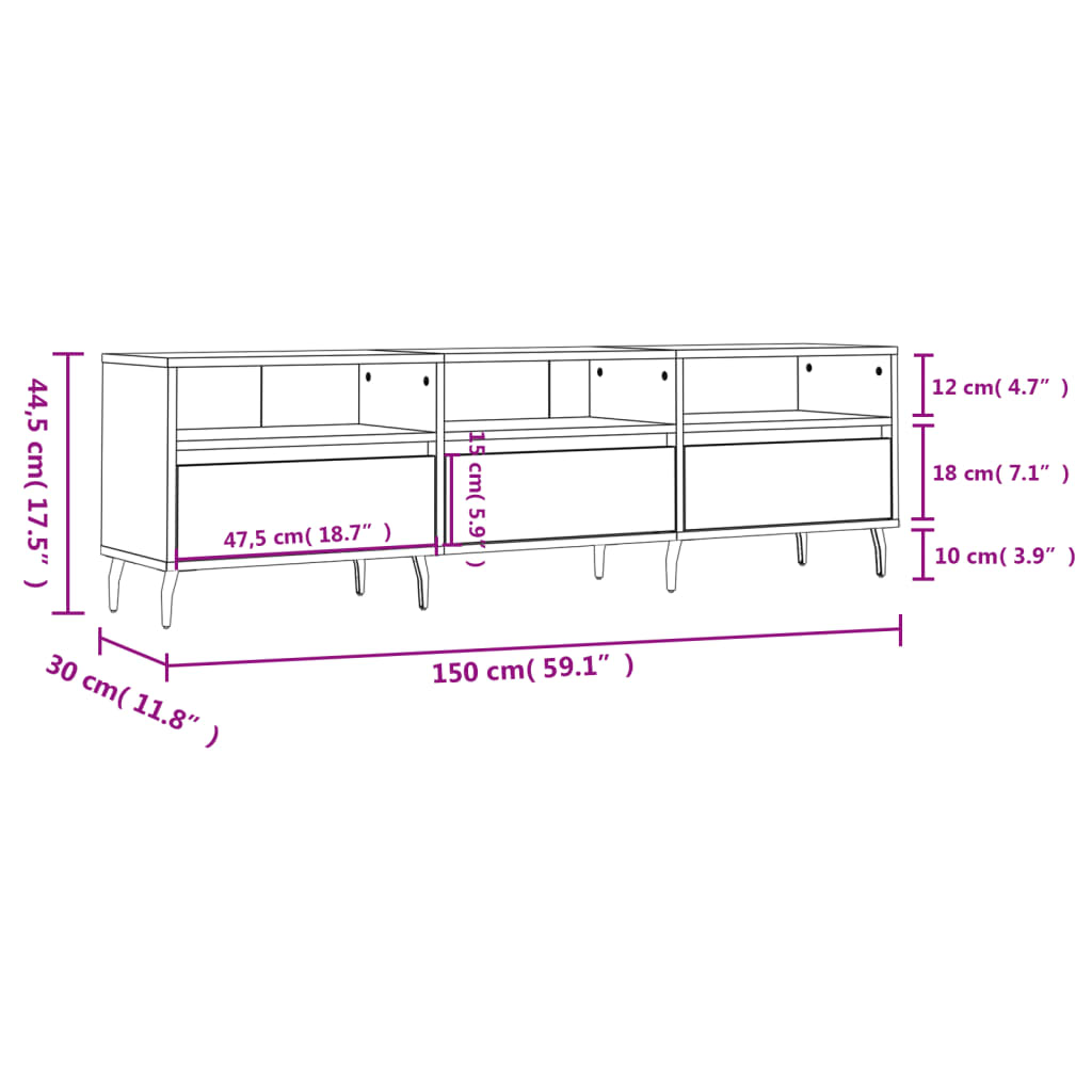 TV cabinet, smoked oak, 150x30x44.5cm, wood
