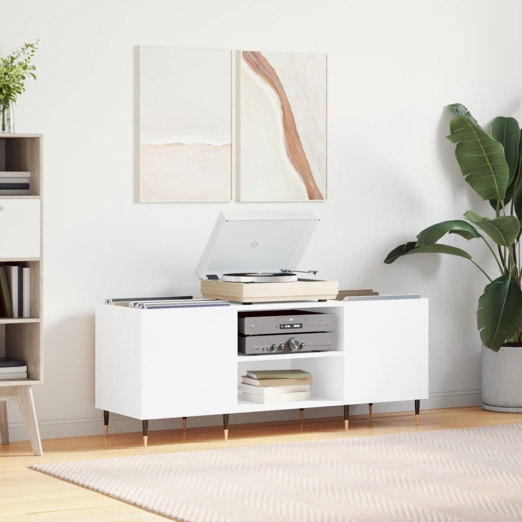 Vinyl record cabinet, white, 121x38x48cm, wood