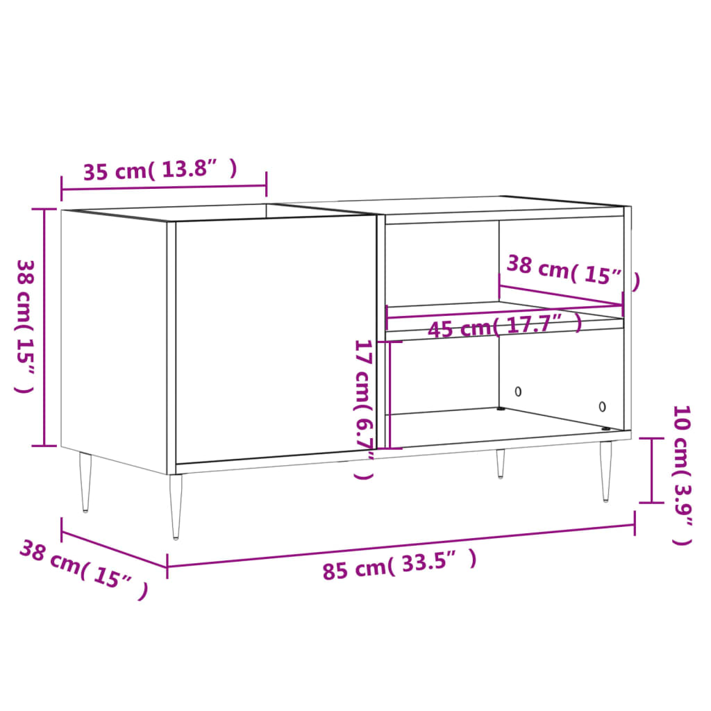 Vinyl record cabinet, smoky, 85x38x48cm, wood