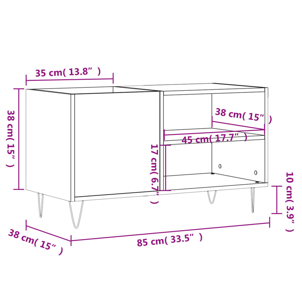 Vinyl record cabinet, brown, 85x38x48cm, wood