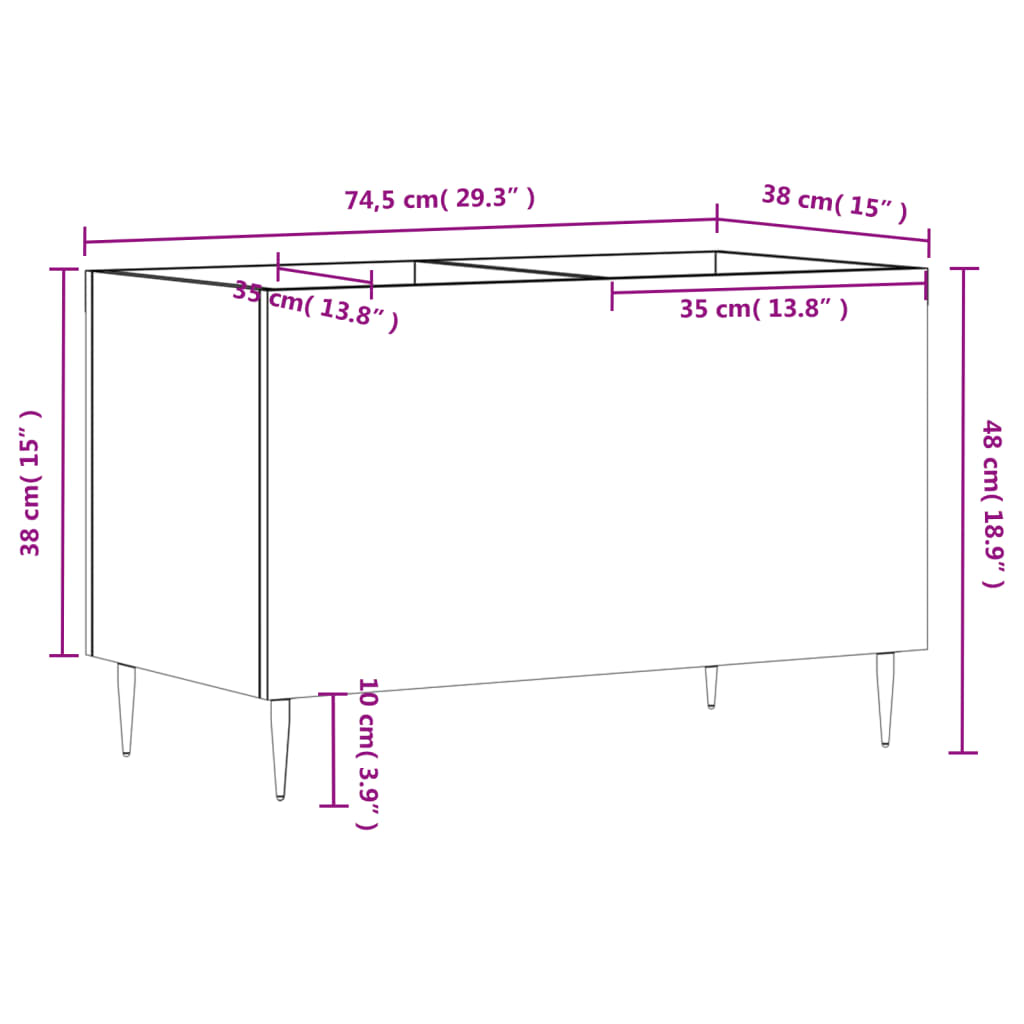 Vinyl record cabinet, white, 74.5x38x48cm, wood