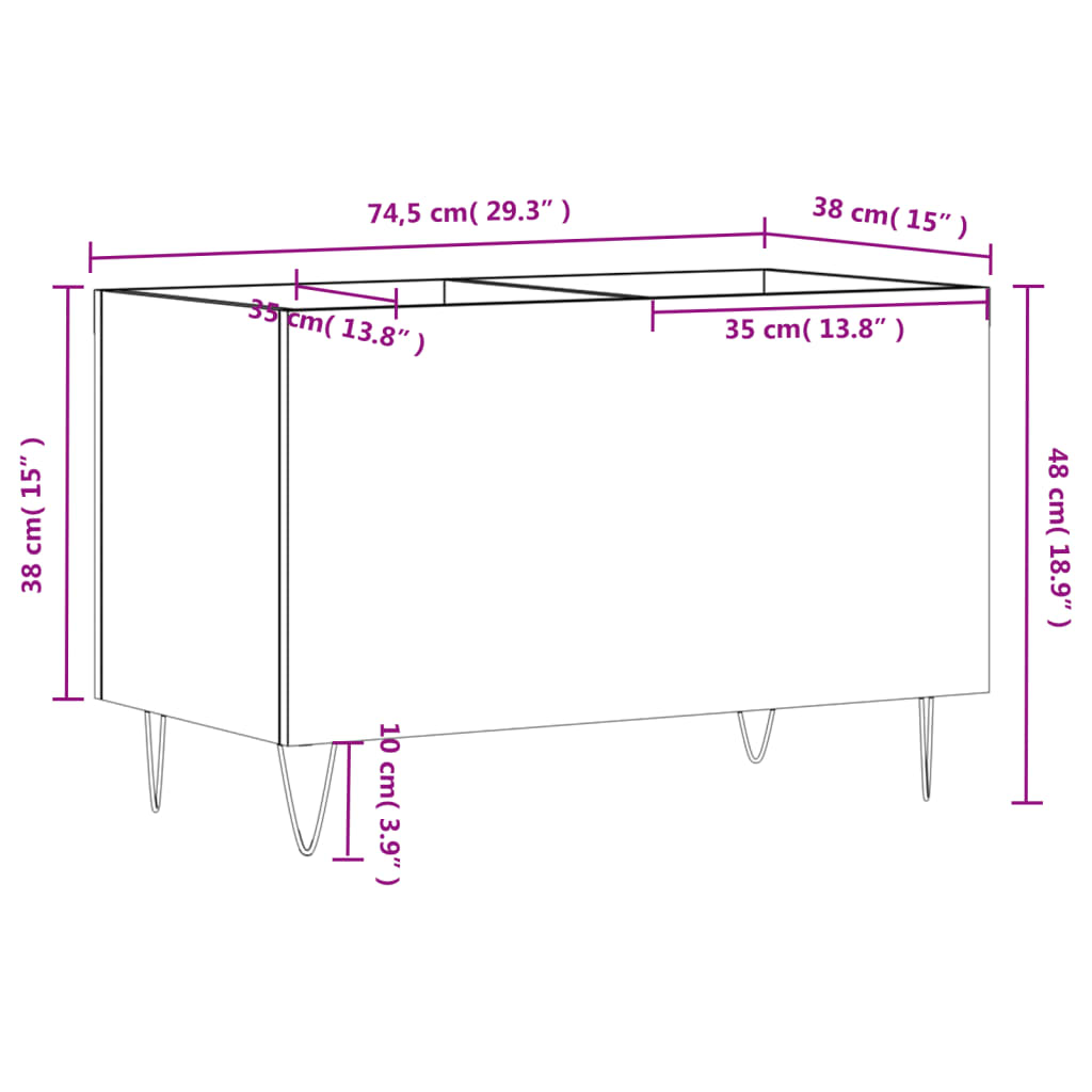 Vinyl record cabinet, gray, 74.5x38x48cm, wood