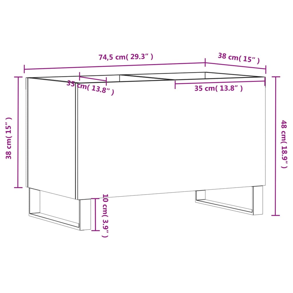 Vinyl record cabinet, white, 74.5x38x48cm, wood