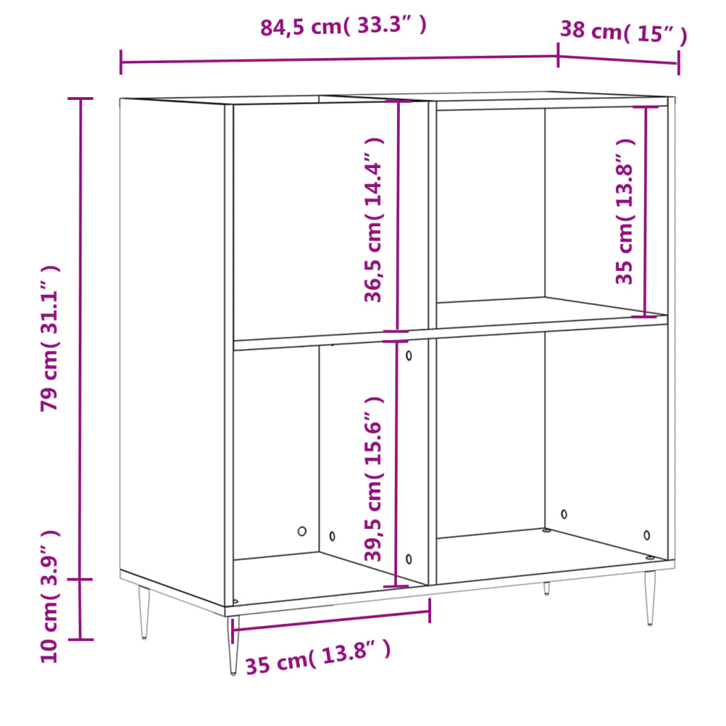 Vinyl record cabinet, white, 84.5x38x89cm, wood
