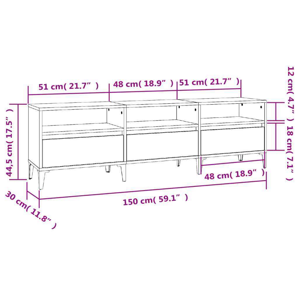 TV cabinet, smoky oak, 150x30x44.5cm, wood