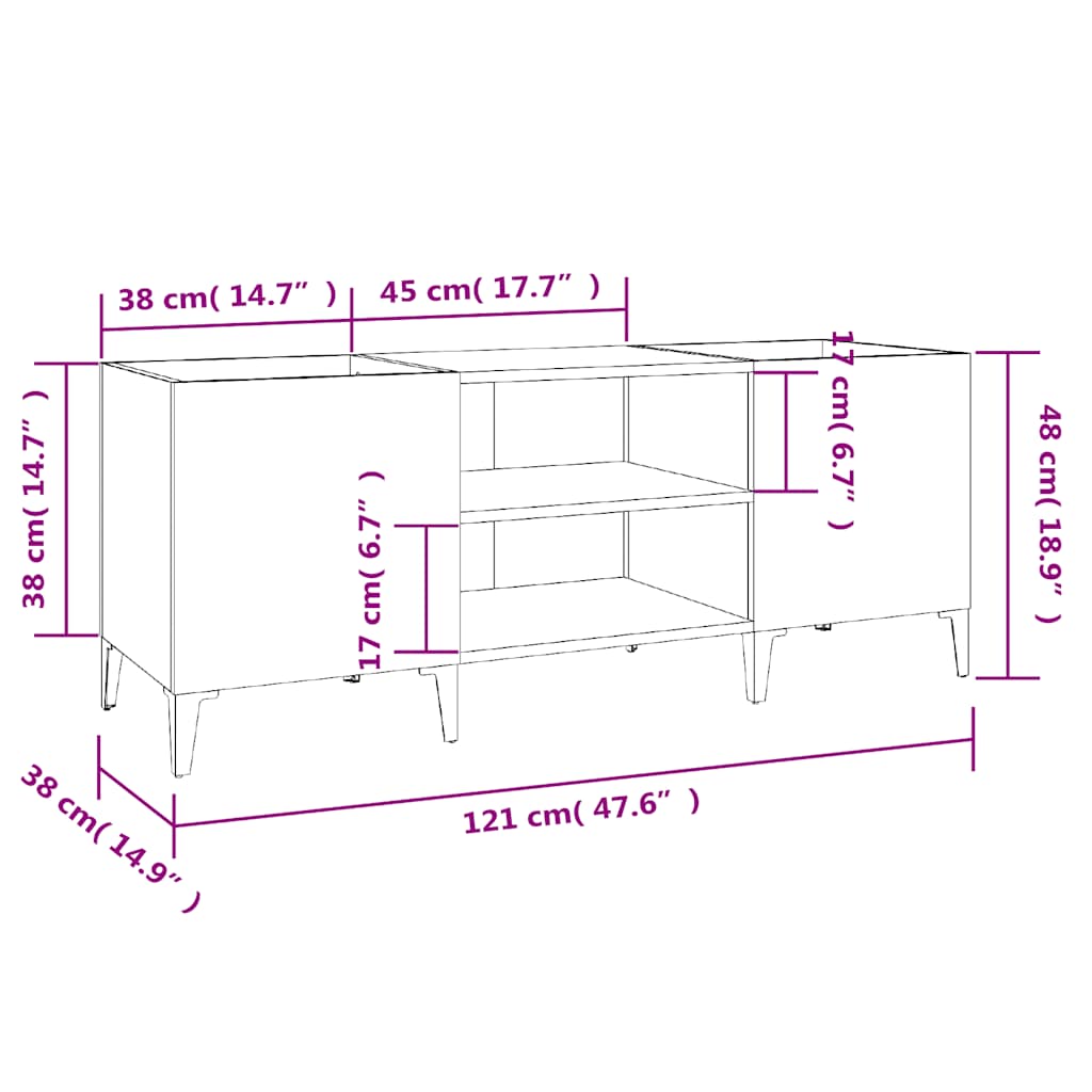 Vinyl record cabinet, white, 121x38x48cm, wood