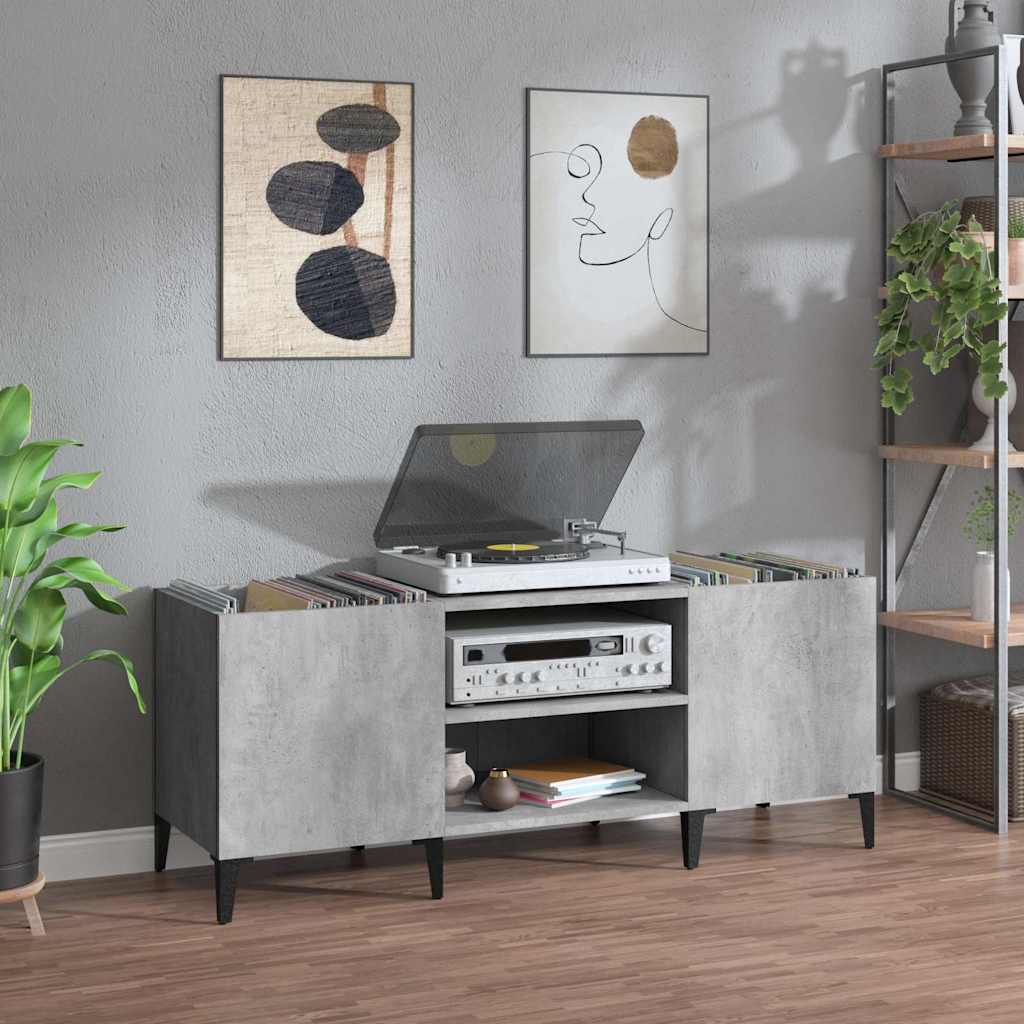 Vinila plateņu skapītis, betons, 121x38x48cm, koks