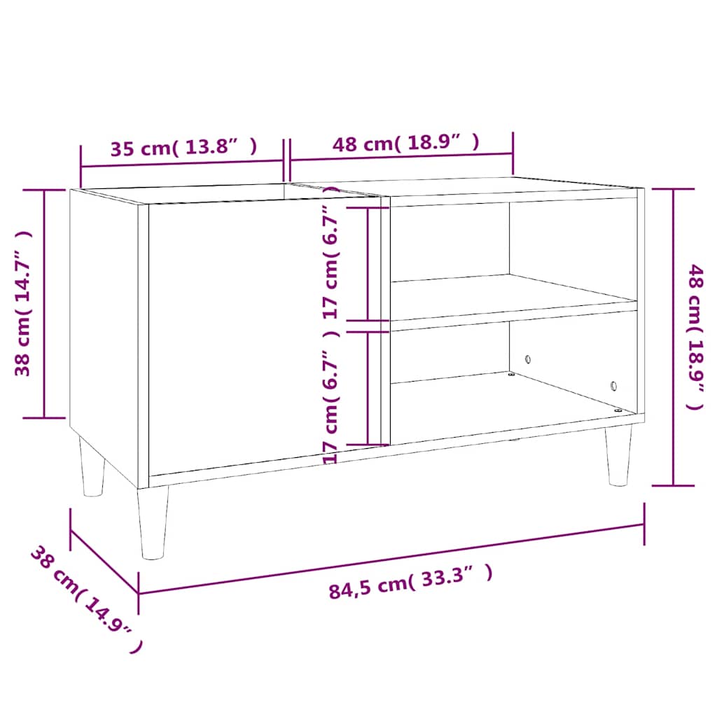 Vinyl record cabinet, black, 84.5x38x48cm, wood