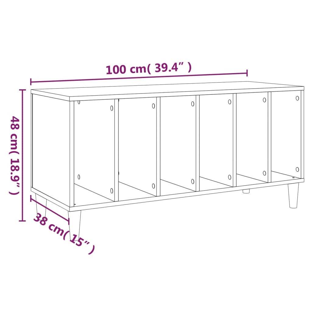 Vinyl record cabinet, black, 100x38x48cm, wood
