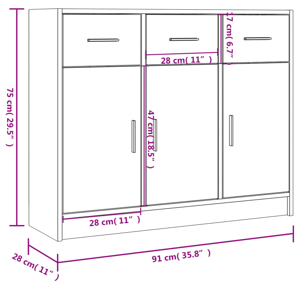 Sideboard, white, 91x28x75cm, engineered wood