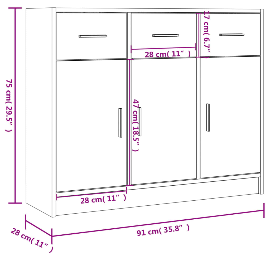 Sideboard, smoky oak, 91x28x75cm, engineered wood