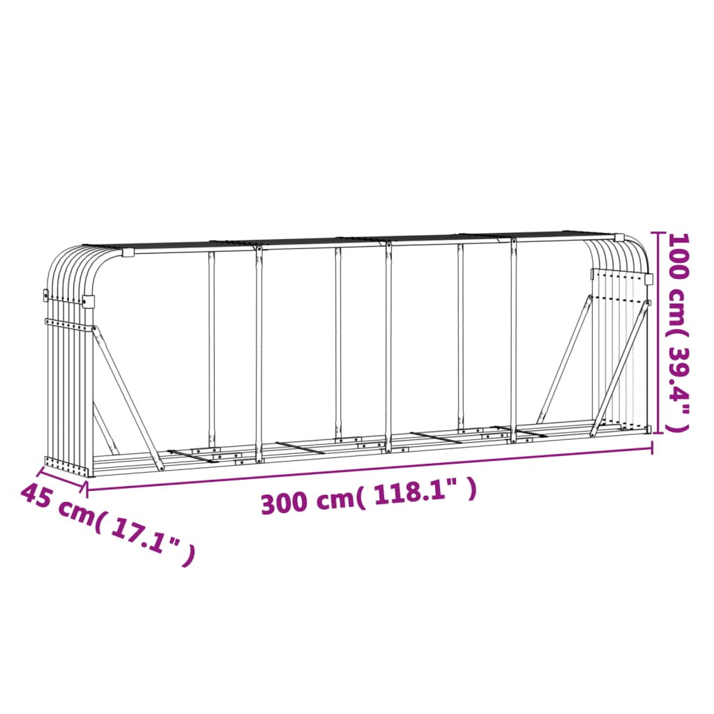 Log holder, light grey, 300x45x100cm, galvanized steel