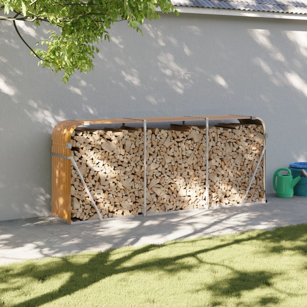 Log rack, wood-look, 234x45x100cm, galvanized steel