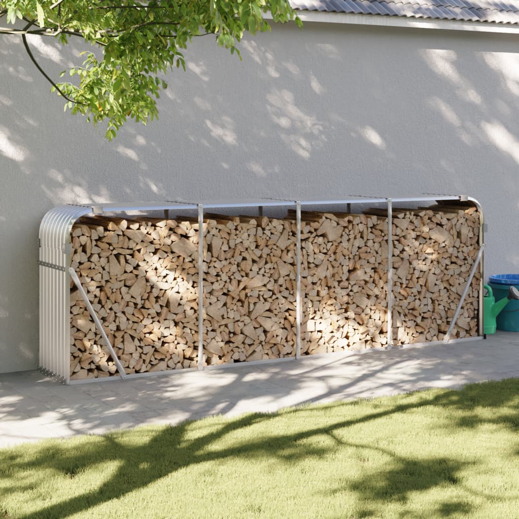 Firewood rack, silver, 300x45x100cm, galvanised steel
